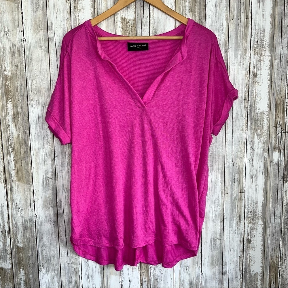 Lane Bryant Fuchsia V Neck Tee Relaxed Dolman Top Plus Size 14/16